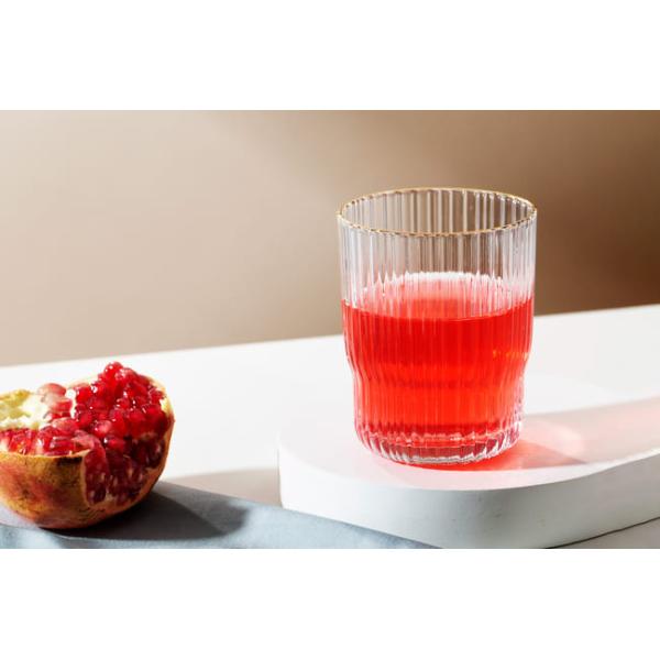 Silver Gold Rimmed Clear Hand Blown Drinking Glasses 340ml Vertical Striped 12Oz