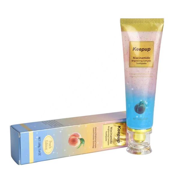 Toothpaste formulated to provide enamel repair cavity prevention and breath freshening benefits with a refreshing mint peach flavor
