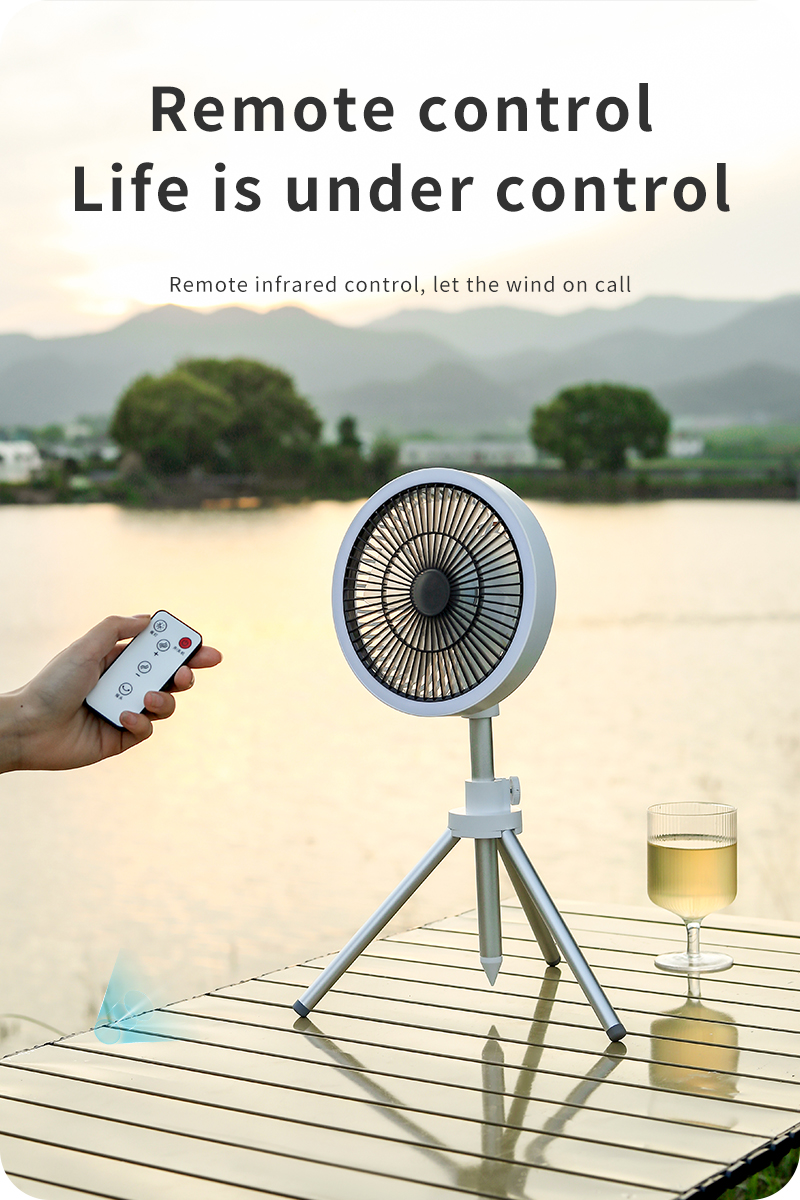 Desktop Fan Outdoor Essential Desktop Fan 10000mAh Long Battery Life Rechargeable Camping Fan with Remote Control and Light