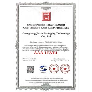 Guangdong Jiaxin packaging technology co., ltd Certifications