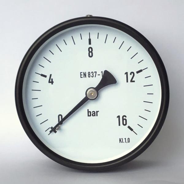 100mm Painted Steel Case 16 bar KL 1.0 Lower Back Mounting Utility Pressure Gauge