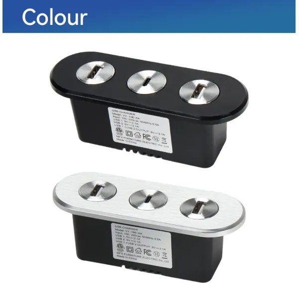 Oval Recessed USB Charger Power Grommet 2USBA 1USBC 20W Output