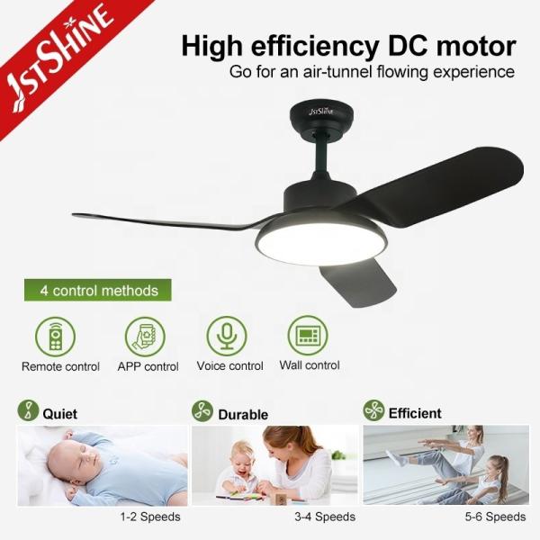 Ventilador de teto LED preto moderno de 43 polegadas com motor silencioso e função de ar condicionado