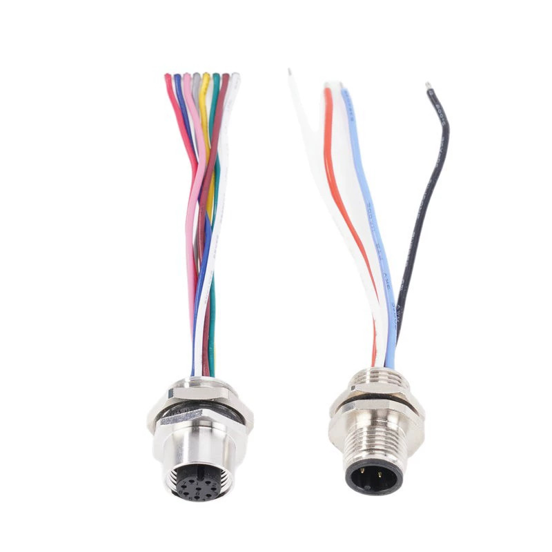 5 8 12 Pin M12 Sensor Connector A Coded Front Mount Threaded Flange Socket Male Plug
