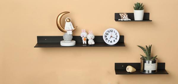 Black Floating Shelves Bathroom Shelves Bracket Wall Mounted, 16 Small Metal Display Shelves Bracket