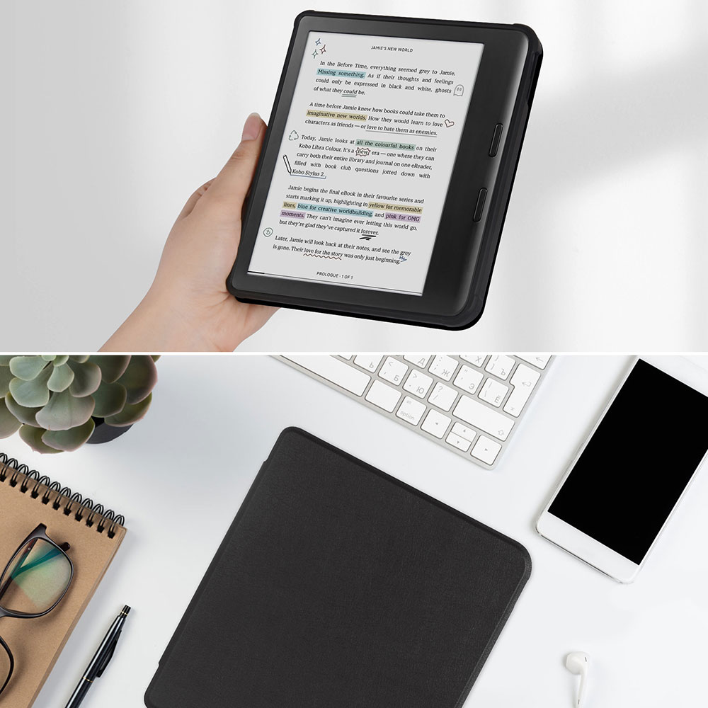 For Laudtec Kobo Libra 7 E-Reader Cover Pure Color Simple Business Style Auto Sleep/Wake Function Magnetic Leather Pbk313 for