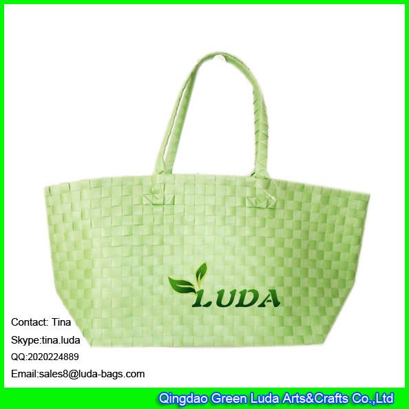 LUDA green color pp strap hand plaited beach totes cheap straw bags