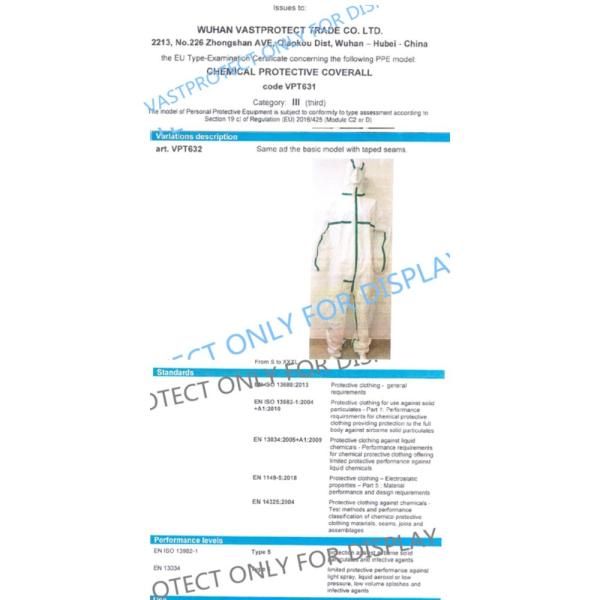 175*140 см защитная одежда с капюшоном EN14126 Белые водонепроницаемые костюмы с сертификатом CE