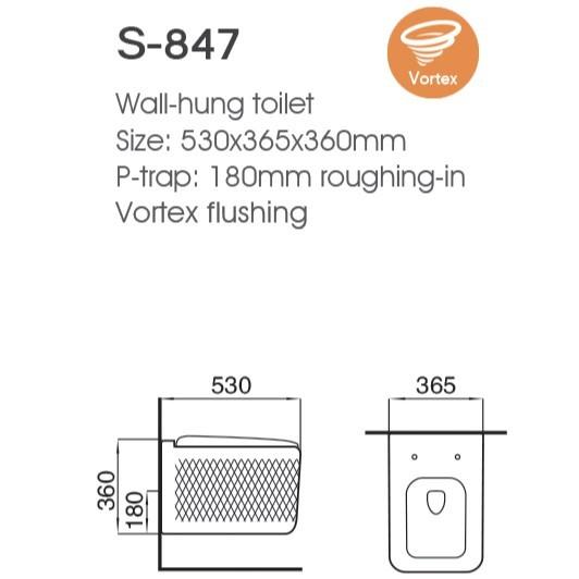 Wall Hung Toilet with Tornado Flush and Soft Close Seat