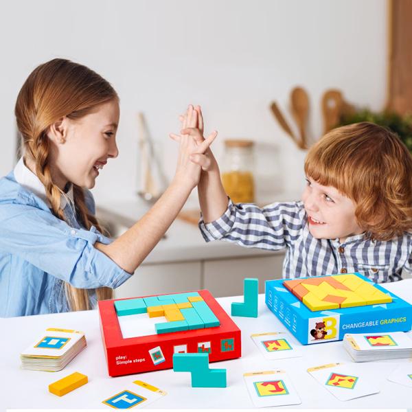 Kids Wooden Toys Pattern Jigsaw Puzzle Creativity Tangram Montessori