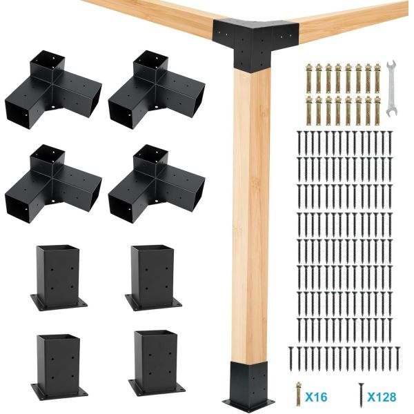 Heavy Duty Heavy Duty 4x4 Pergola Bracket Kit – 3-Way Slanted Outdoor Pergola Connector4x4 Pergola Bracket Kit – 3-Way Slanted Outdoor Pergola Connector