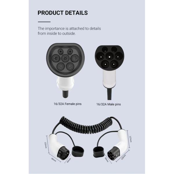 32A EV Charger Cable Mode 3 62196-2 Male To Female EV Charging Plug Type 2 To Type 2