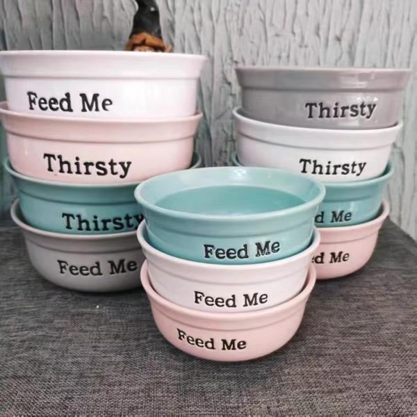 Cat Ceramic Pet Bowl Anti Vomiting Tilted With 4.5 Inch 6 Inch Size