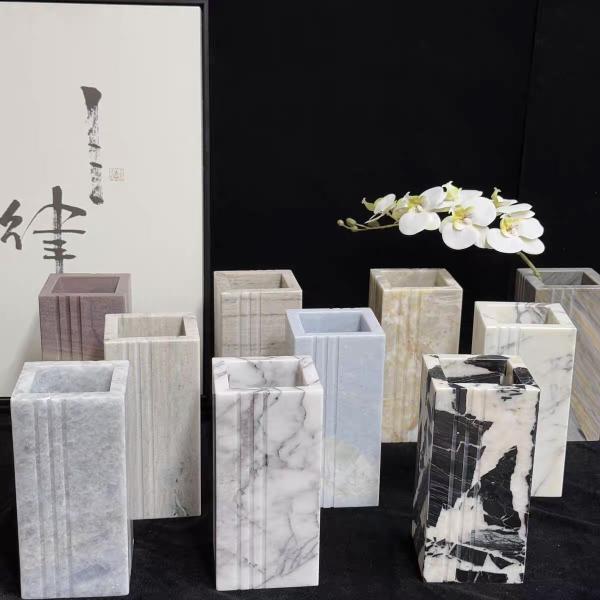 Natural Marble Flower Vase Marble Bud Vase Scratch Resistant For Interior Decoration