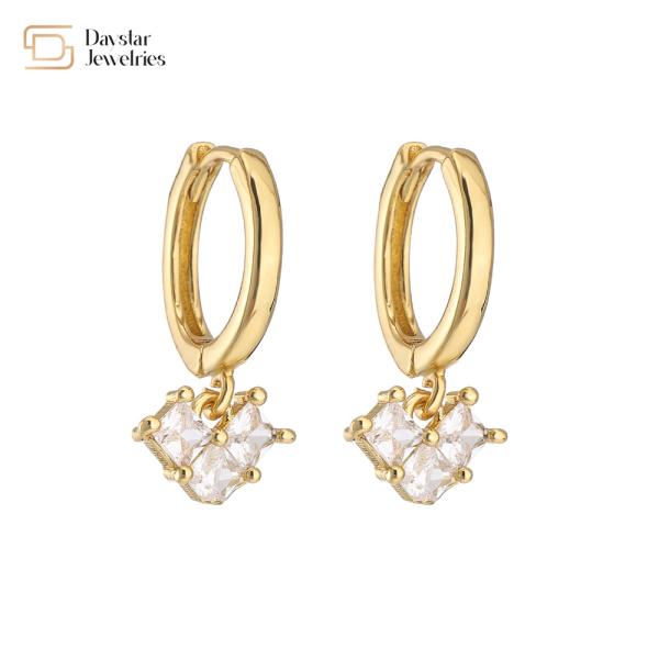 Women Diamond 18k White Gold Plated Earrings Cubic Zirconia Charm Pendant