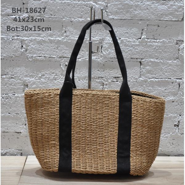 Two Straps Woven Straw Beach Bucket Bag for Large Capacity Vacation Leisure