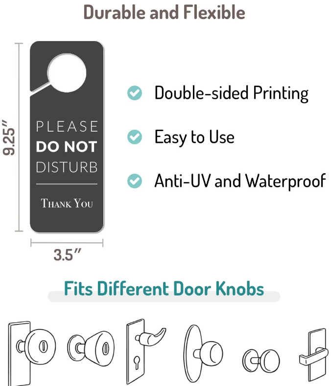 Custom Do Not Disturb Sign Hotel Label Die Cut Plastic PVC Digital Printing Room Door Hanger