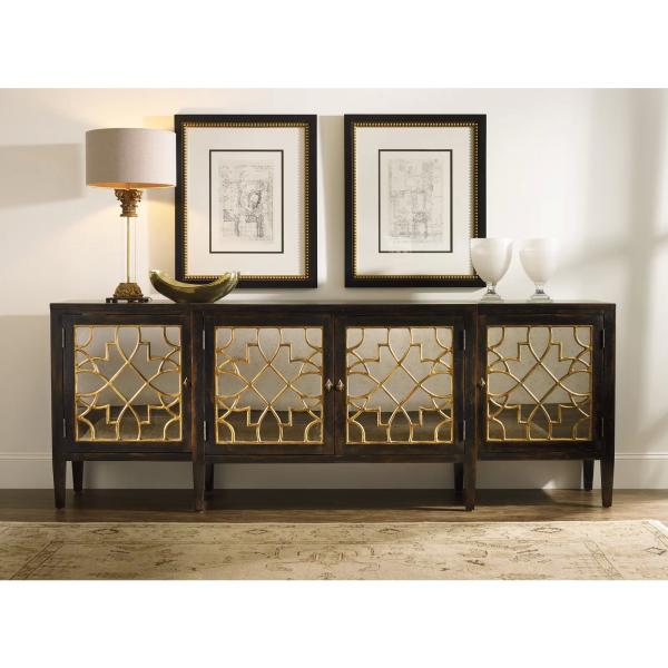 Black Mirror Credenza Cabinet Sideboard Organizer Set For Living Room TV