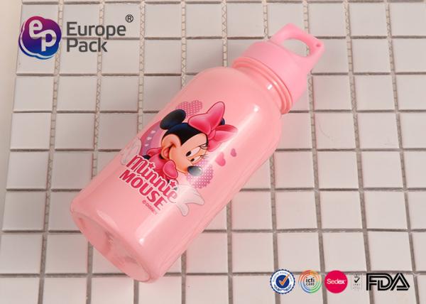 Portable Cute Pattern Refillable Pink Kids Plastic Water Bottles With Lid