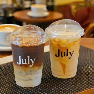 Lesense カスタムロゴ使い捨てクリアカップ 蓋付き 冷たい飲み物 ミルクティー ソーダ PET素材 プラスチックカップ