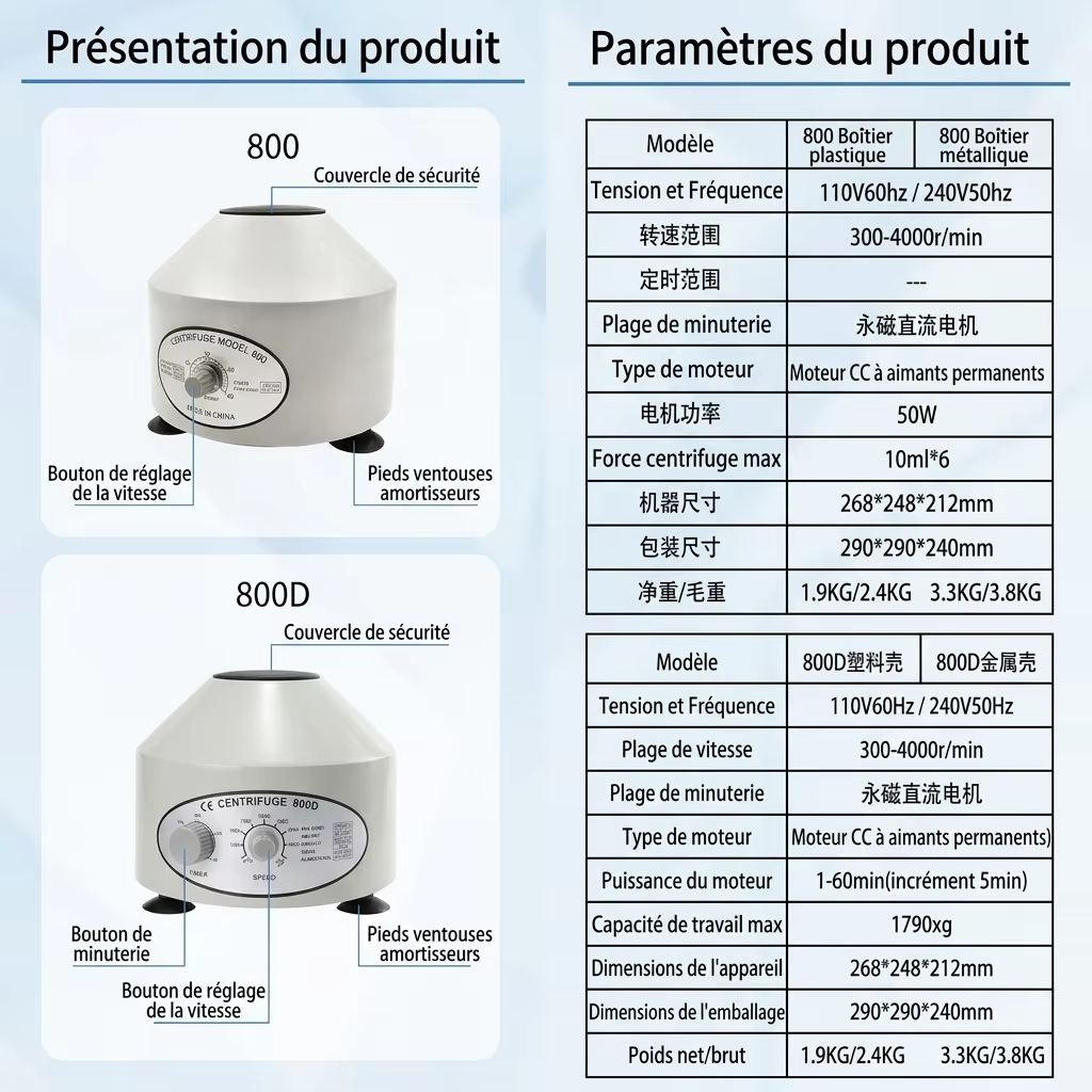 Centrifugeuse 800D 6x10ml 4000 t min 1790xg moteur CC aimants permanents pour analyse pétrolière biomédecine Afrique