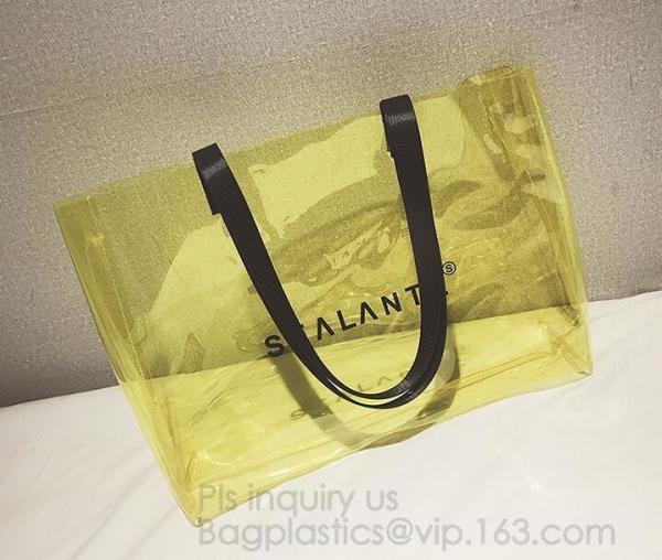 Semi-clear Tote Bags Stripe PVC Shoulder Bag with Pouch, PVC PU Trendy Handbag Shoulder Bag Beach Bag, PVC shoulder bag