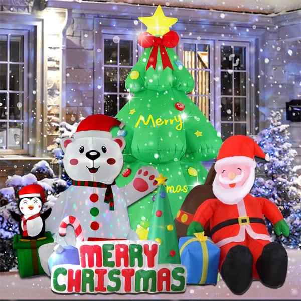 Outdoor Christmas Lighted Santa Sleigh Arch with Snowman Gingerbread Tree Inflatables