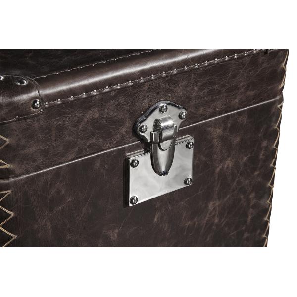 Antique Full Top Genuine Leather Storage Trunk Lifted Cover Plywood Frame For Office