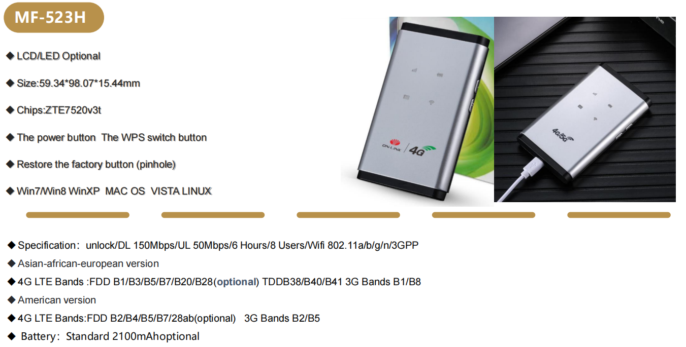 150 Мбит / с 4G мобильный Wi-Fi маршрутизатор ZTE7520v3t Чипы поддерживают Win Mac