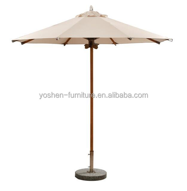 All Weather 10 Feet Outdoor Beach Round Canvas Wooden Parasol Hotel Resort Picnic Teak Pole Umbrella Sun Shade