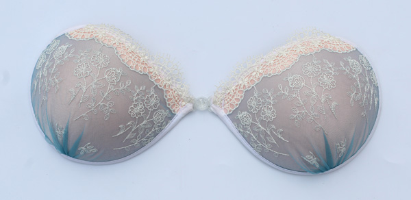 F1013 White lace strapless embroidery invisible stick on bra for wedding