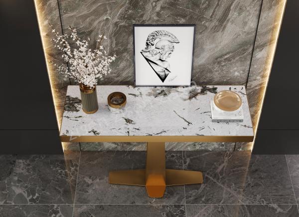 Sophisticated  Gold Marble Top Console Table 760mm Height Contemporary