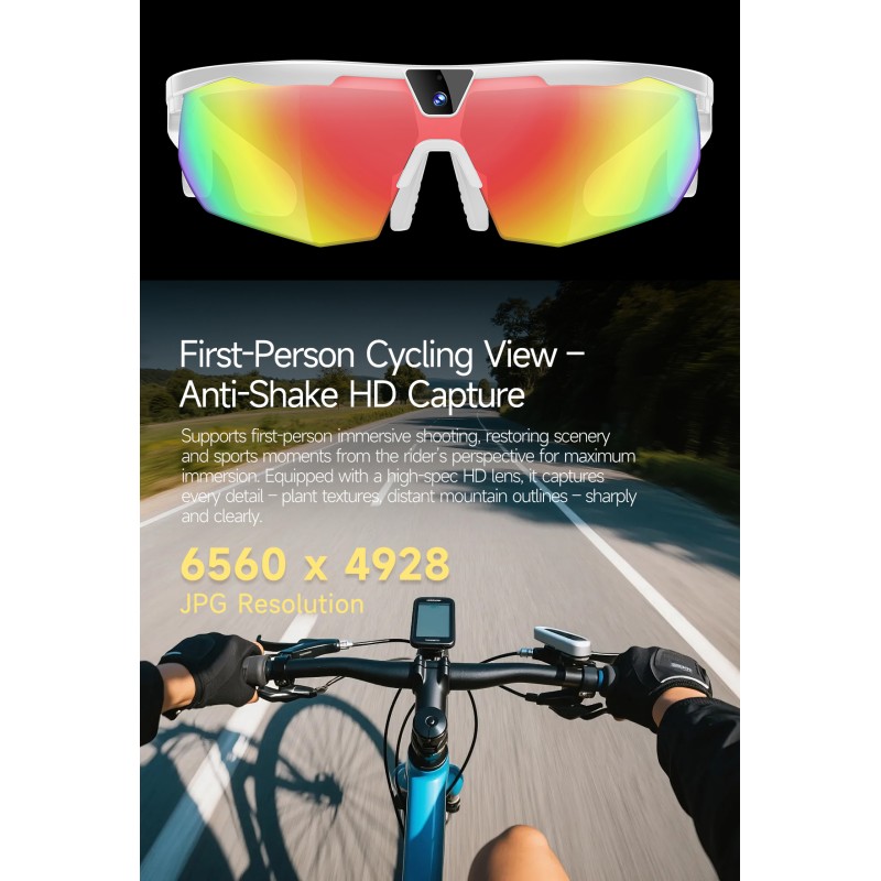 W640 AI Smart Glasses for Cycling Running & Driving-1080P Camera Voice & App Control IP66 Waterproof Magnetic Charging