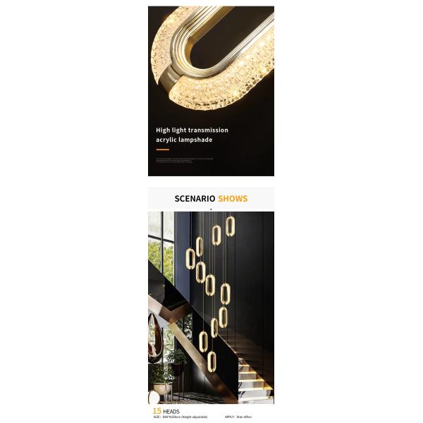 3200-6500K Trois couleurs de changement de lumière lampadaire LED moderne luxe de lumière ovale acrylique pendentif pour la maison et le restaurant