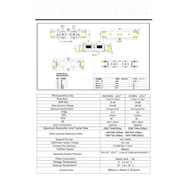 HK2M-H212 5-мегапиксельный модуль камеры высокой четкости Широкий динамический диапазон 110 дБ