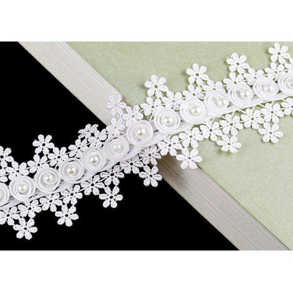 отделка шнурка гипюра Венеции француза цветка 3Д с шариком жемчуга для Бридал платья свадьбы