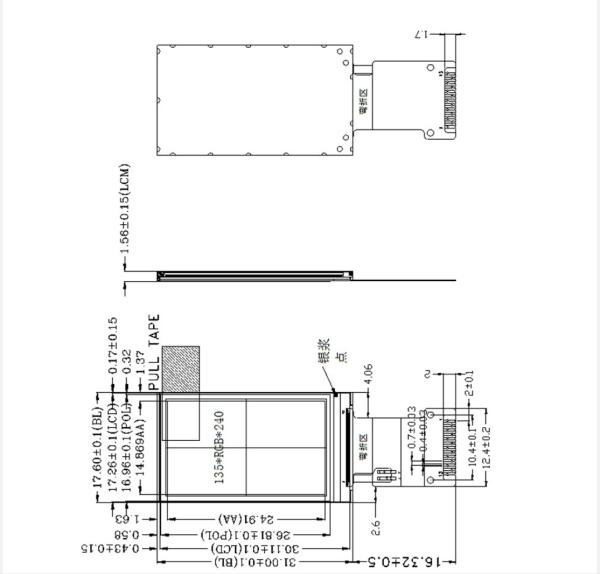 1.15 inch bar type TFT display   135*240 dots 3/4 SPI interface driving IC ST7789V 400c/d