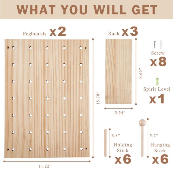 Living Room Furniture Storage Wooden Display Panel Kits 2 Pieces Pegboard Display Stand