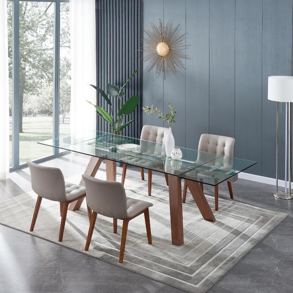 Modern Design  Living room Furniture Tempered Glass  Dinning Spacial Wooden leg Table sets