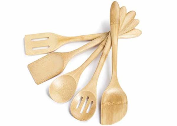 Reusable Bamboo Kitchen Cooking Utensil Set Organic 8 Pieces With Utensils Holder