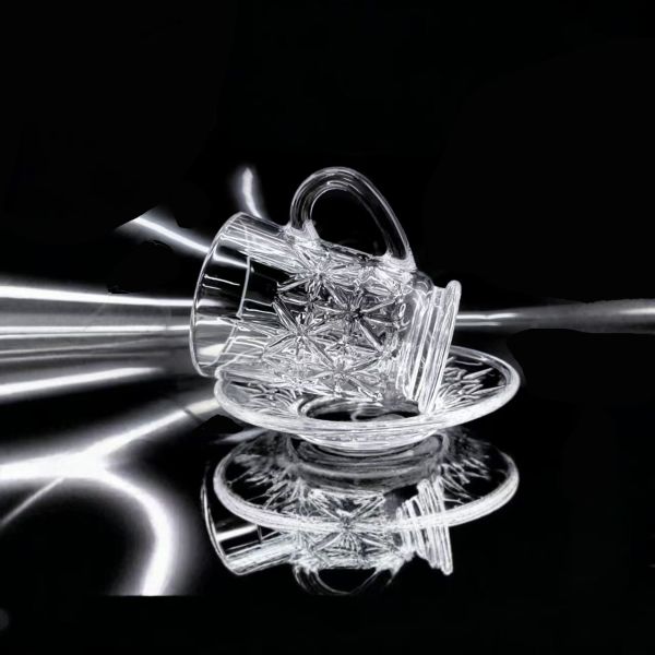 Star Diamond Cut Recyclable Glass Cup & Saucer Set 6 Matching Tea Mugs with Saucers
