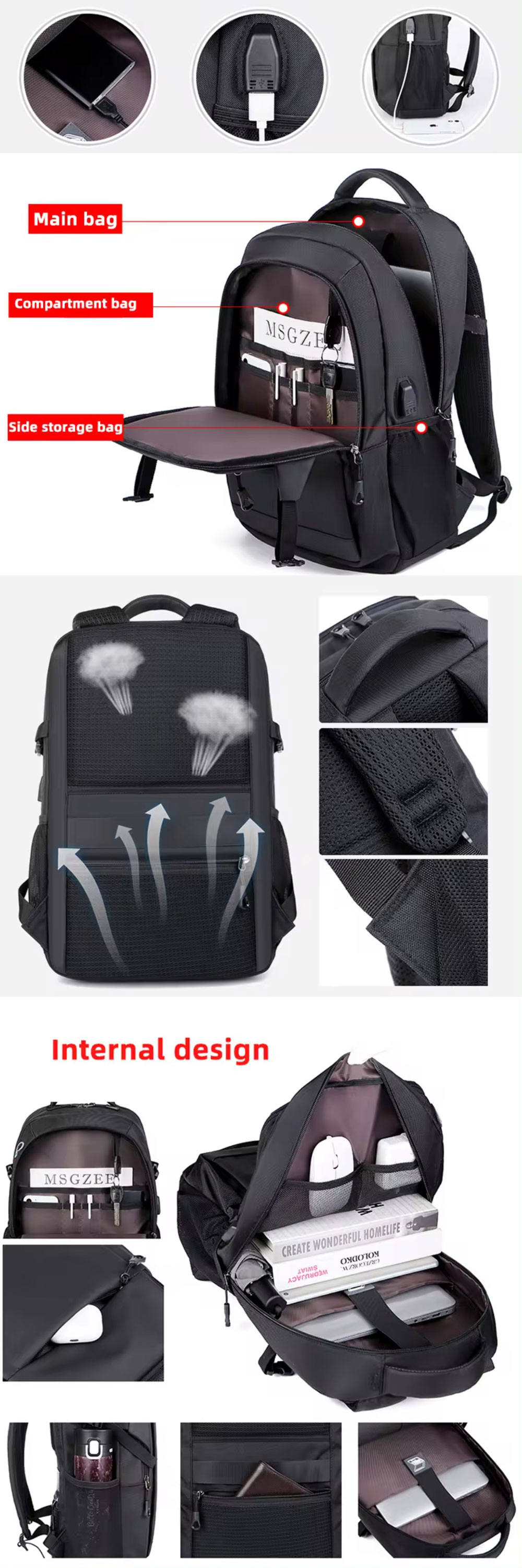 Laudtec 17.3 Inch Laptop Backpack Waterproof Unisex Business Shockproof Large Capacity Nylon School USB Trolley Computer Custom