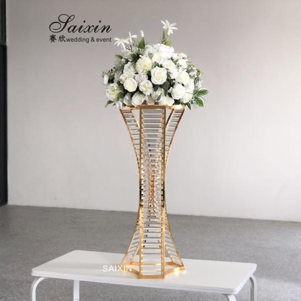 ZT-538G  2022 New Flower metal gold triangle crystal decor flower stand support decor