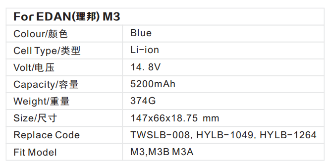 Monitor Battery For EDAN M3