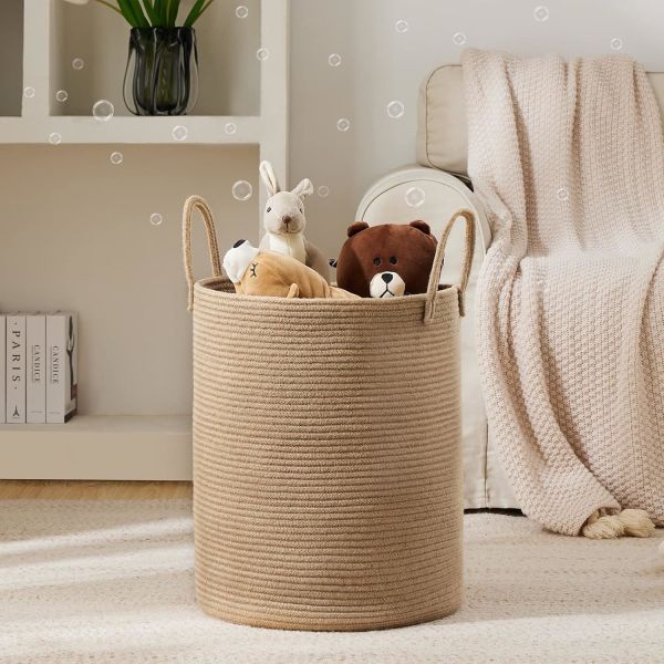 80L Extra Large Jute Woven Hamper Laundry Basket Wicker Rope Clothes Hamper For Baby Nursery Kids Tall Rattan Blanket Basket In Living Room Bedroom