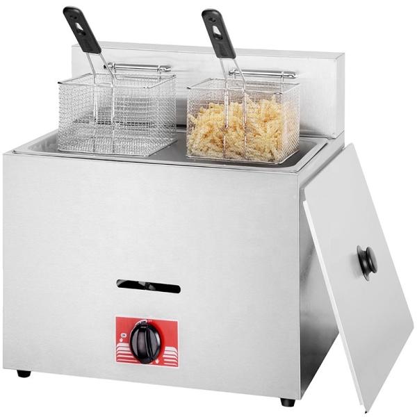Friteuse à gaz en acier inoxydable LPG multifonctionnelle de 12L commerciale 1 réservoir 2 paniers