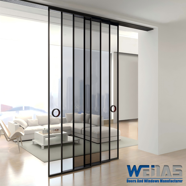 Narrow Frame Silent Interior Sliding Partition Doors Elegant Perfect System