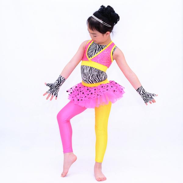 Jazz Tap Costumes Polka Dot Tutu Skirt Attached Pants Sequin Vest With Zebra Leotard Under