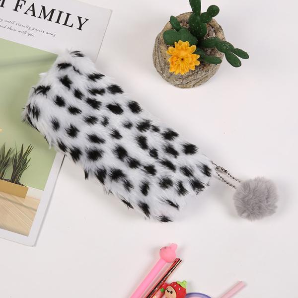 Creative Leopard Print Plush Pencil Case Cute School Bag Stationery Pencilcase Girls School Supplies Student Storage Bag