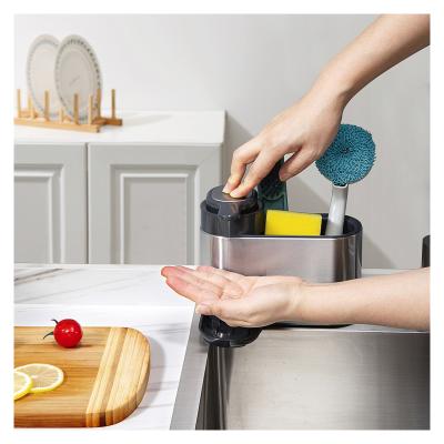 Rack organizador de lavatório de cozinha de aço inoxidável com bomba de fluido e suporte de esponja